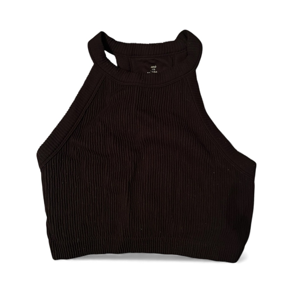 Aerie Black Ribbed Highneck Bra Top
